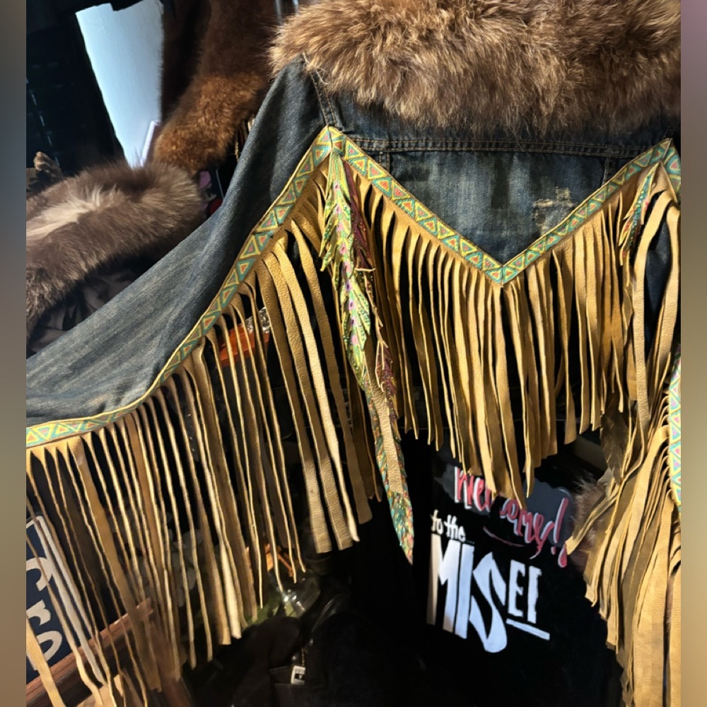 Fringe denim jacket upcycled with real fur!
